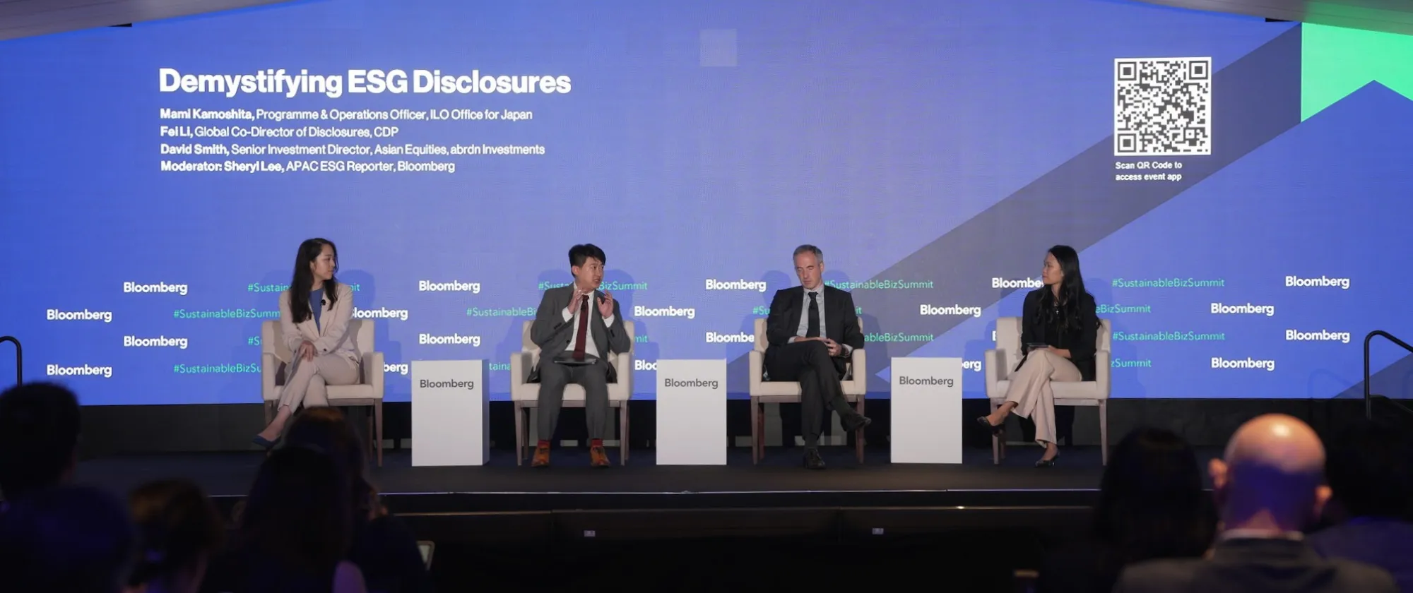 Panel discusses about ESG disclosure in Asia at Bloomberg sustainable business summit in Singapore on 31 July 2024.