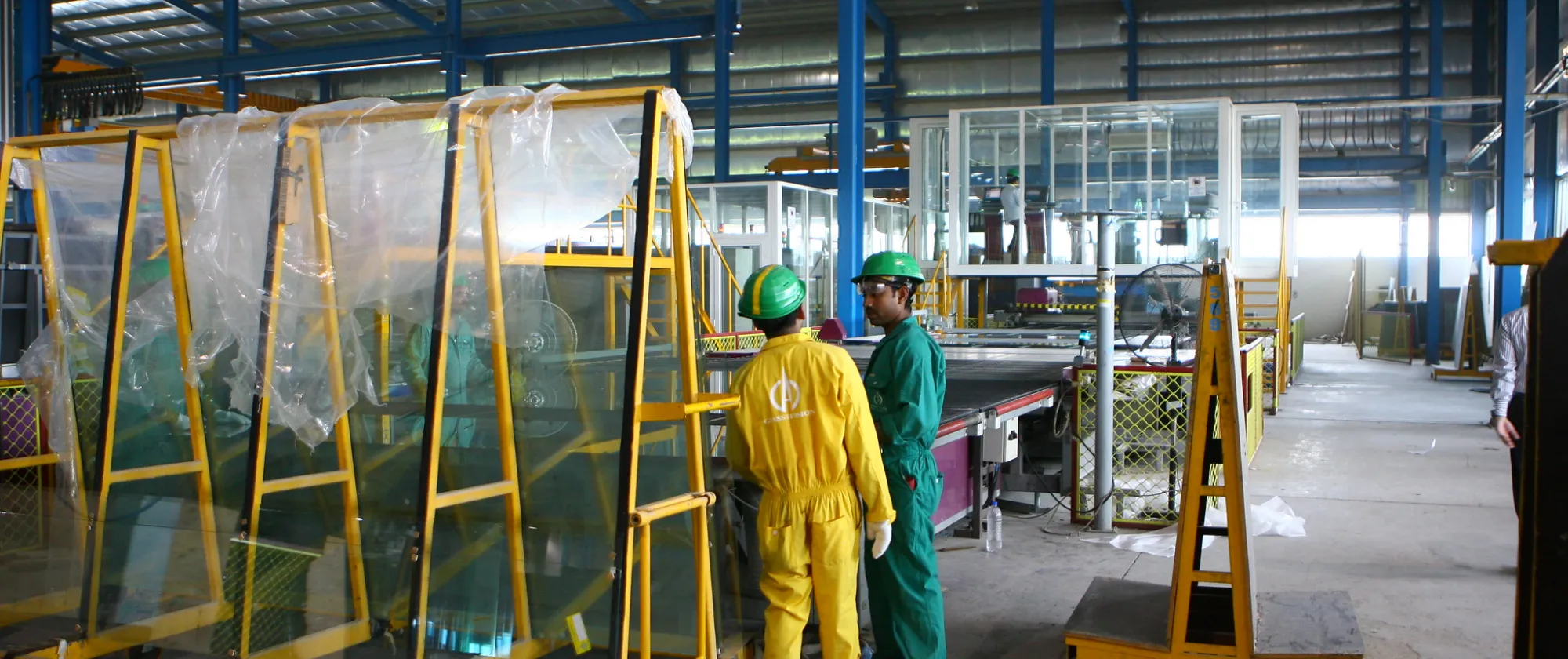 Workers in a glass factory