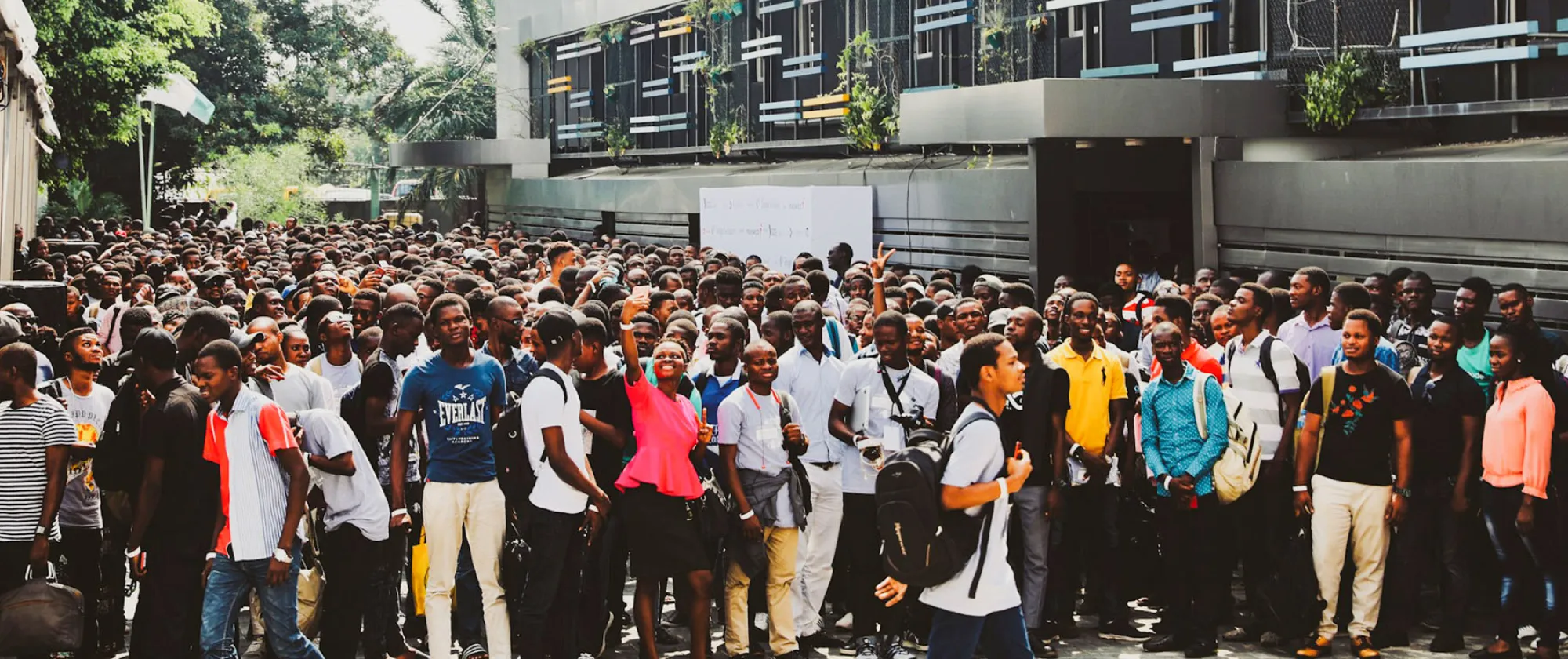 A crowd of young workers in Zone Tech Park, Nigeria