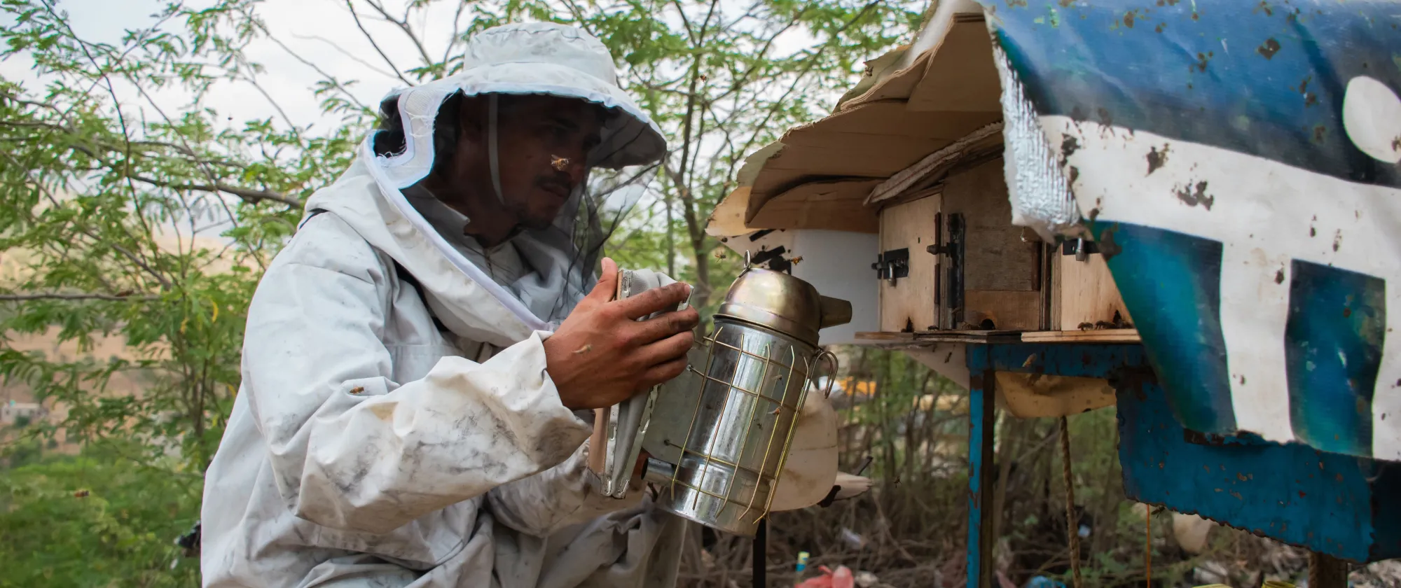 Abdullah, after receiving livelihood business training and financial grants to start his beekeeping business in Hajjah Governorate.