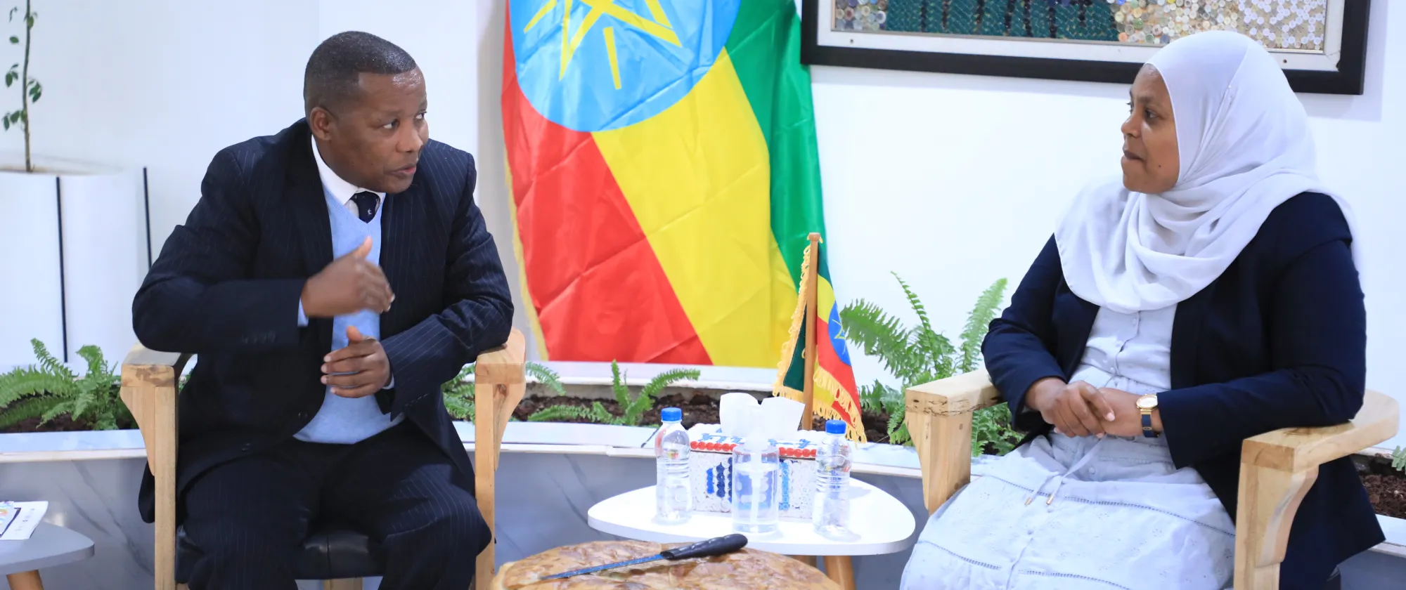 Country Director Khumbula Ndaba with H.E. Muferihat Kamil, Minister of Labour and Skills, Ethiopia