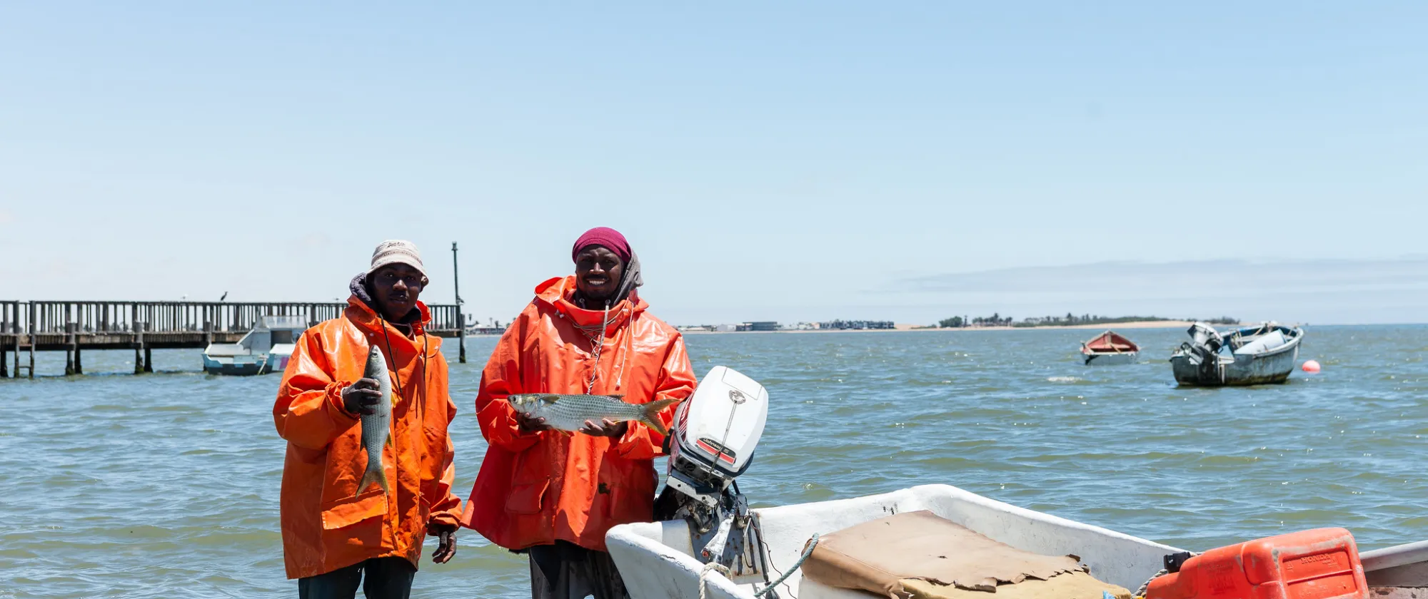 Small scale fishermen showing their catch for the day.Namibia