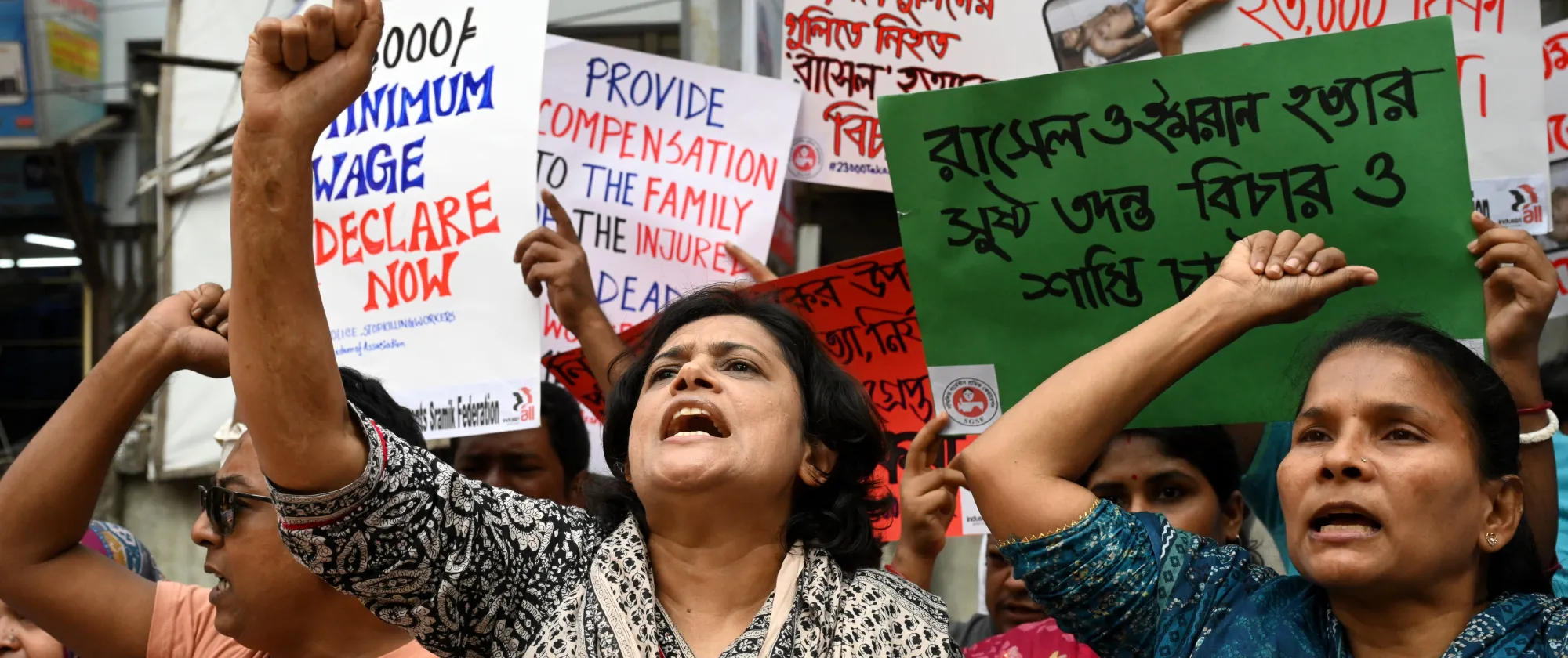 Workers in a readymade garment sector of Bangladesh during the 2023 minimum wage protests