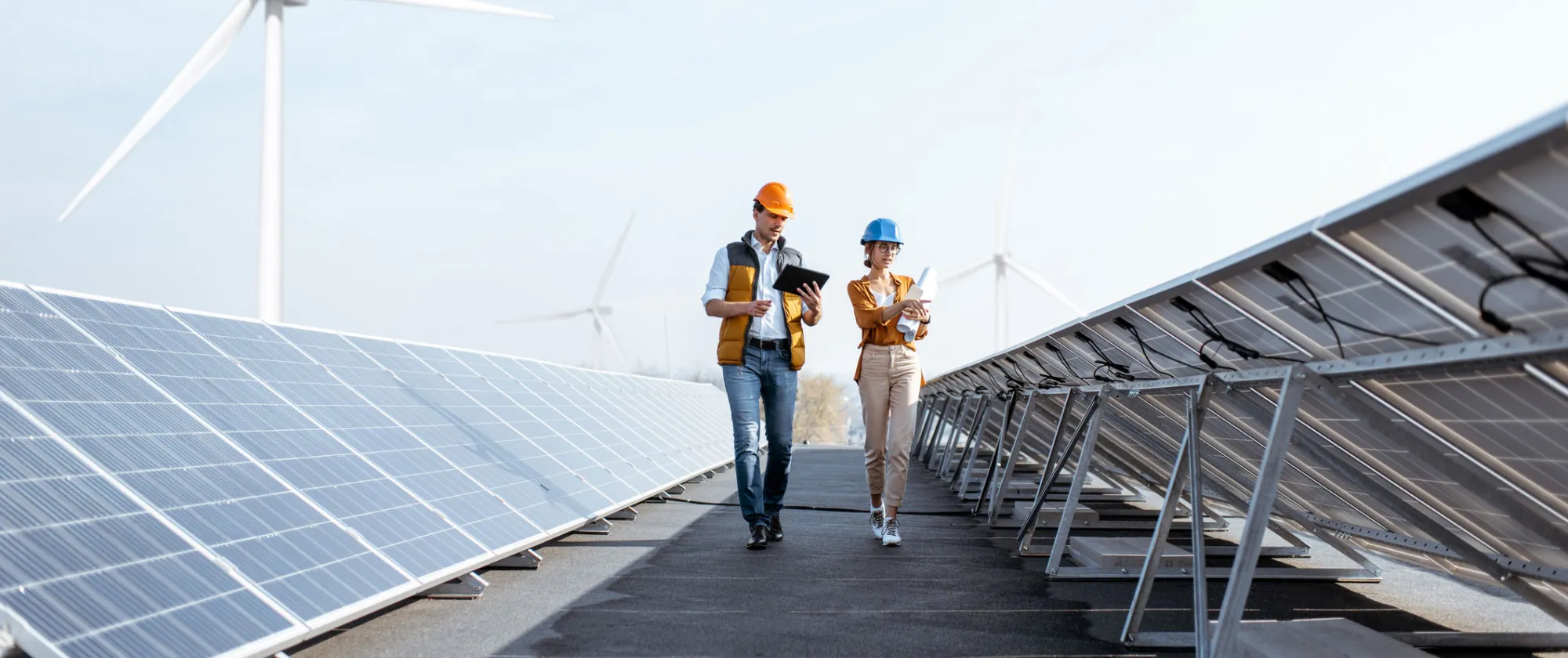 Engineers on a solar power plant