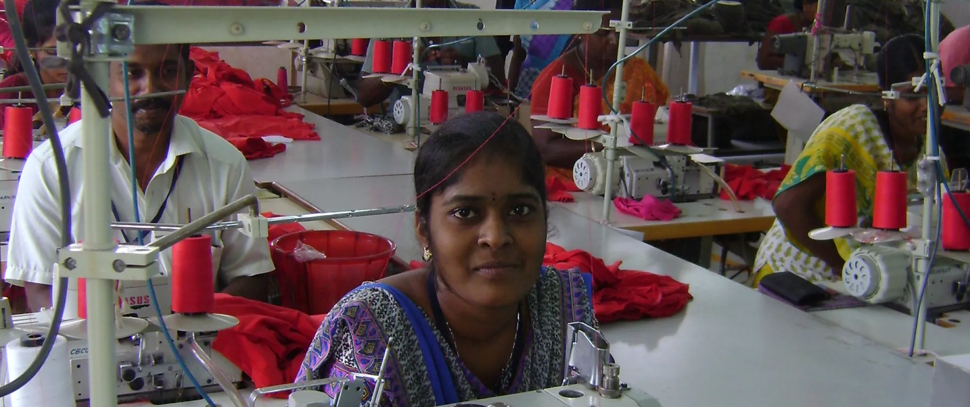Woman and a man in a textile factory 