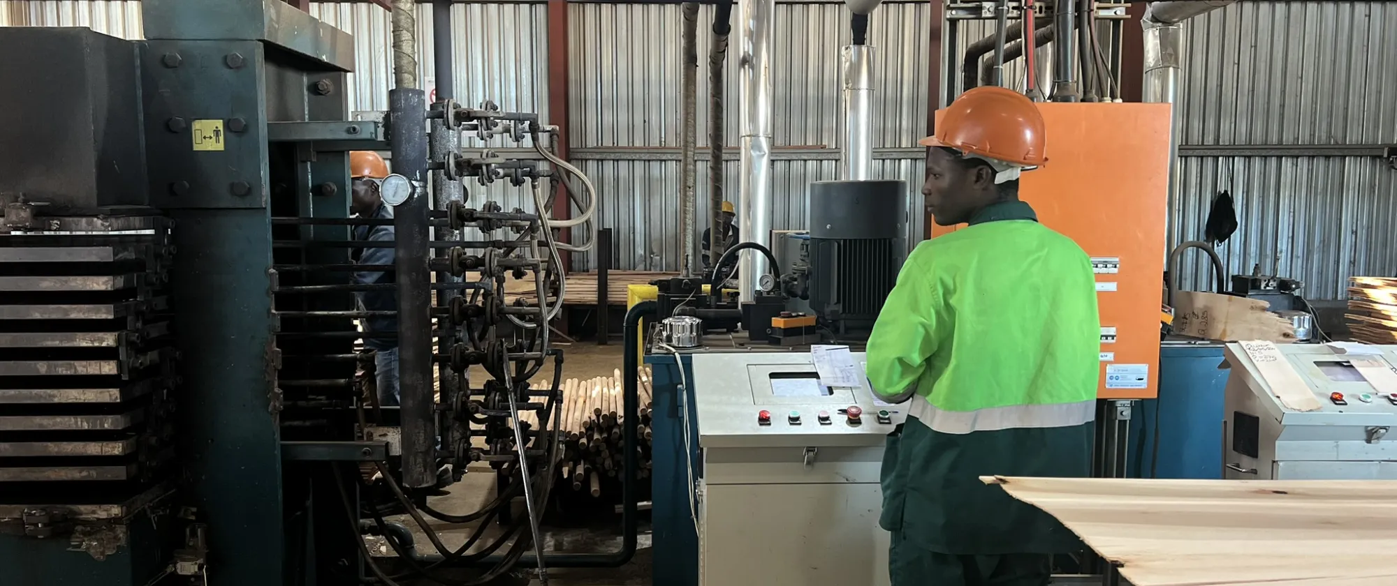 worker in a wood processing center