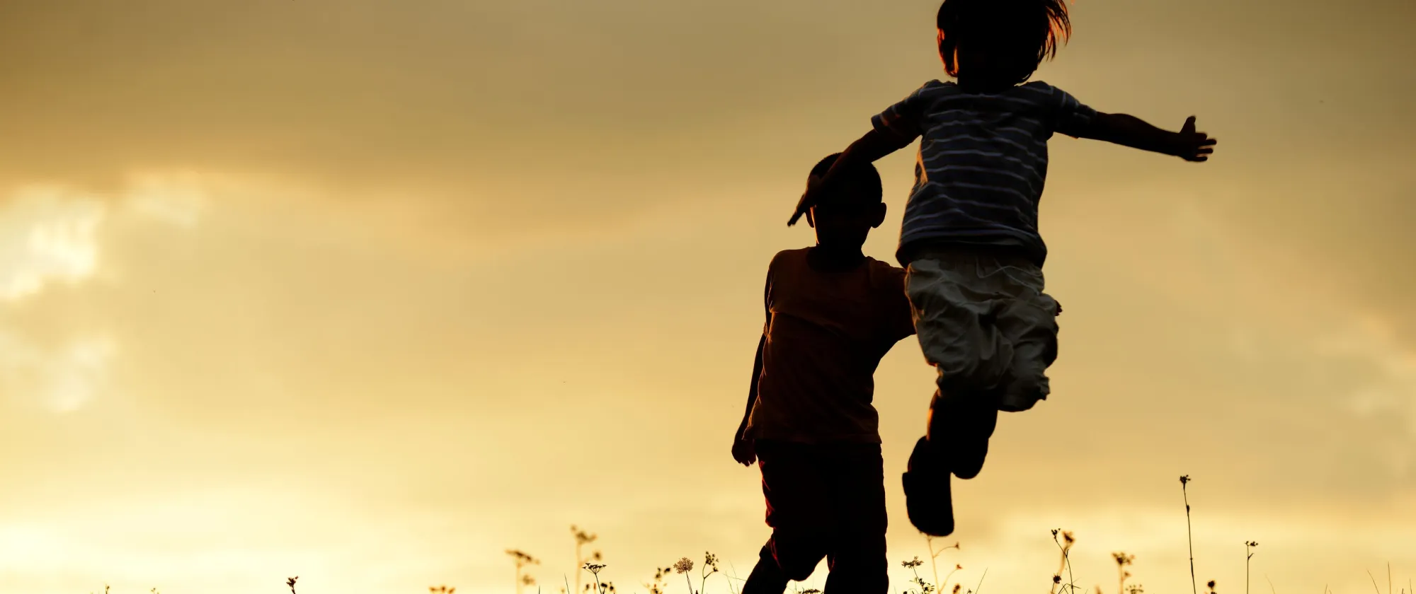 Children run in the nature