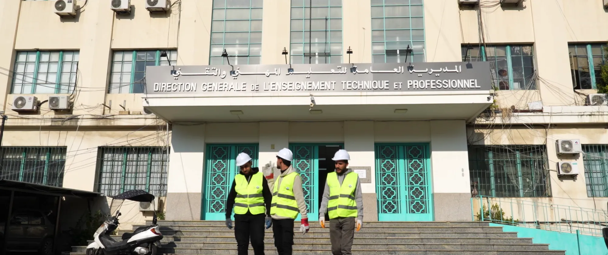 students walking out of training centre in lebanon