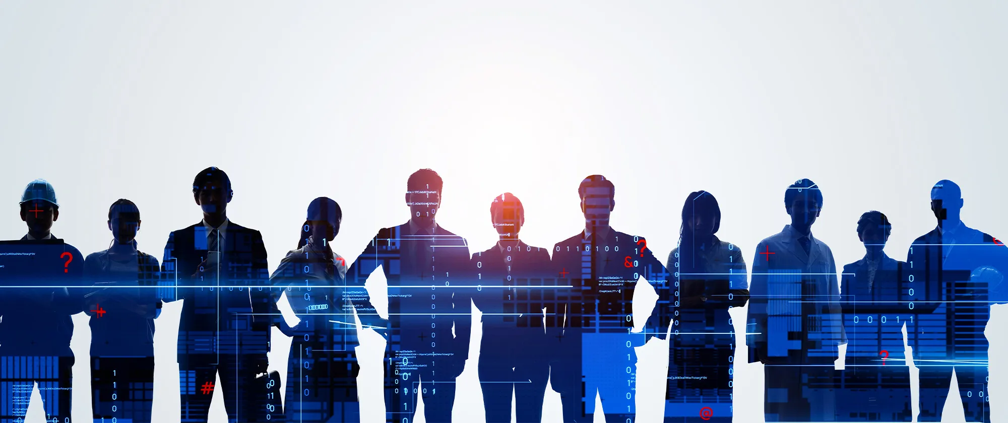 A silhouette of group of multinational people representing digital transformation