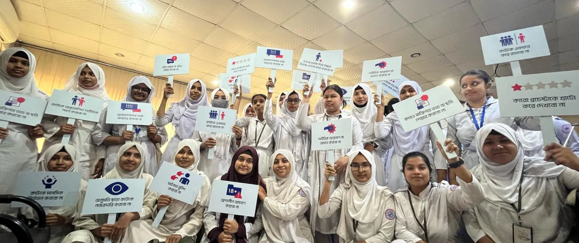 Students with message placards