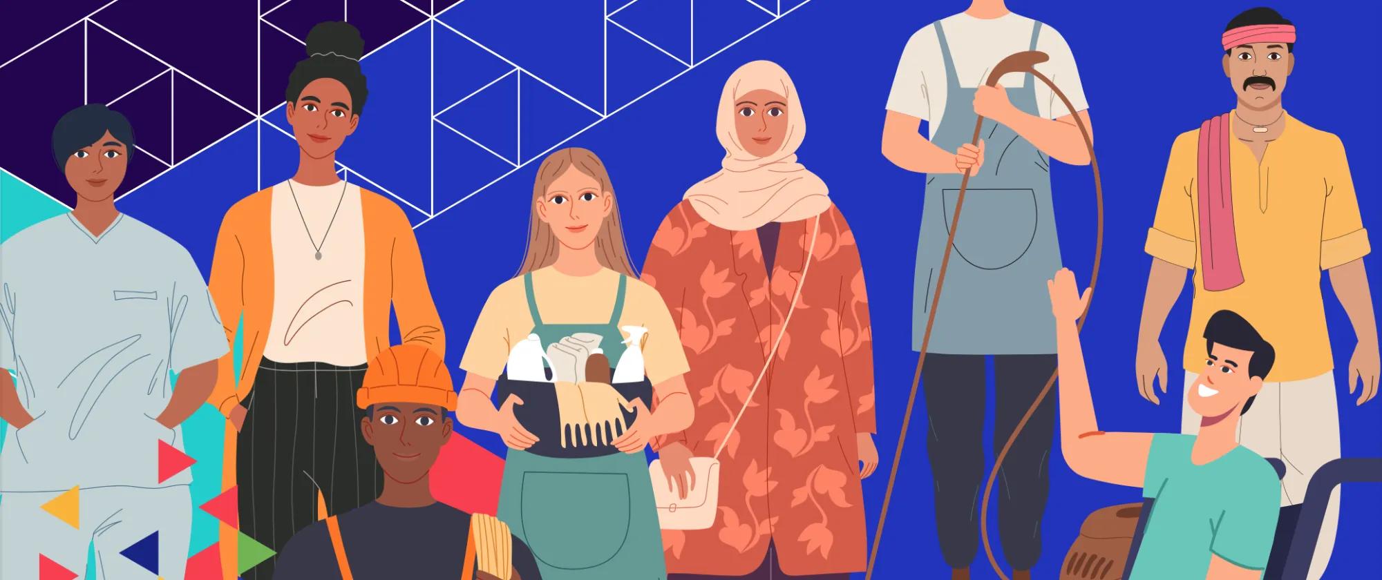 Characters representing diverse origins and jobs