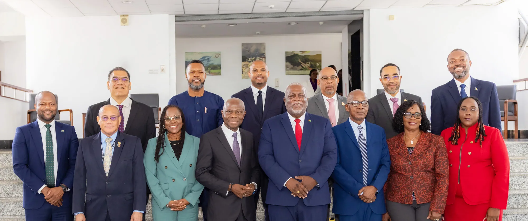 A formal group photograph featuring Caribbean Ministers of Labour and senior officials gathered during the 13th ILO Meeting of Caribbean Ministers of Labour in Guyana