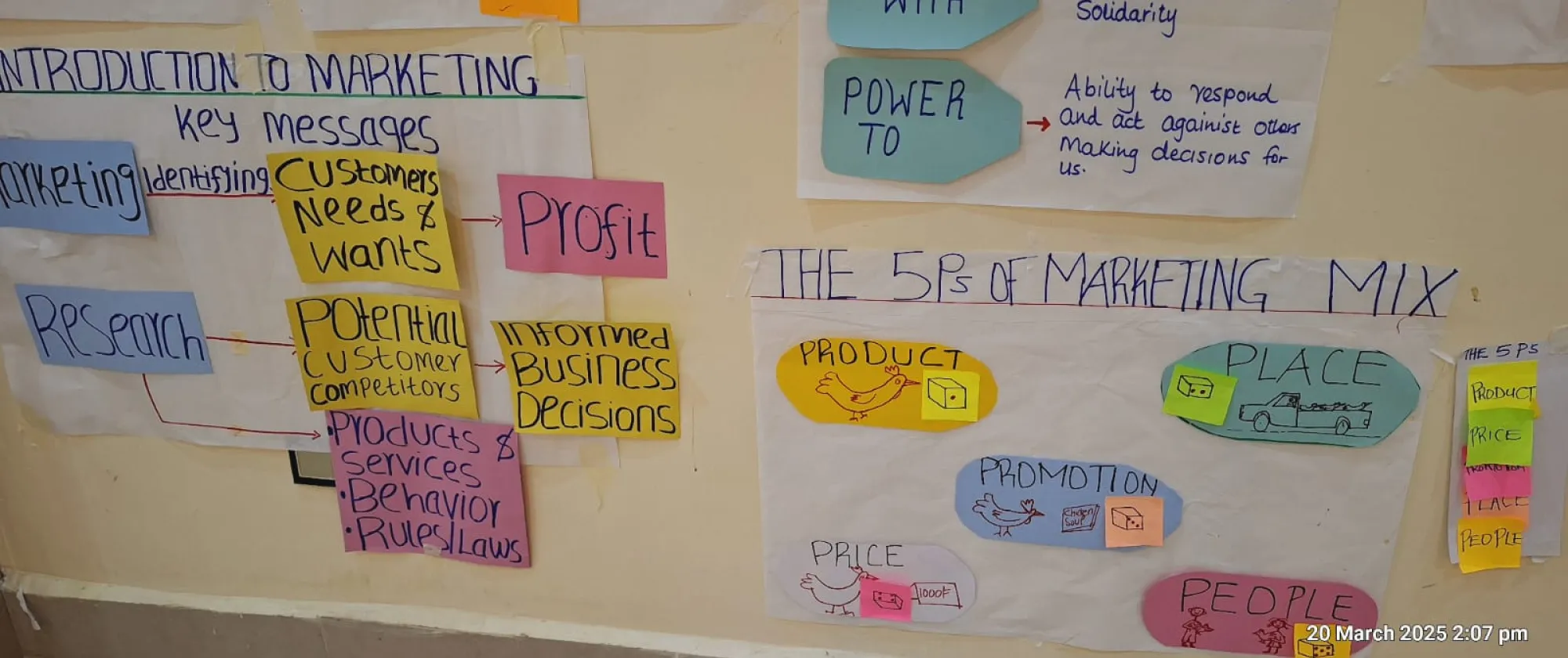 Post its in a wall representing group work of activity participants