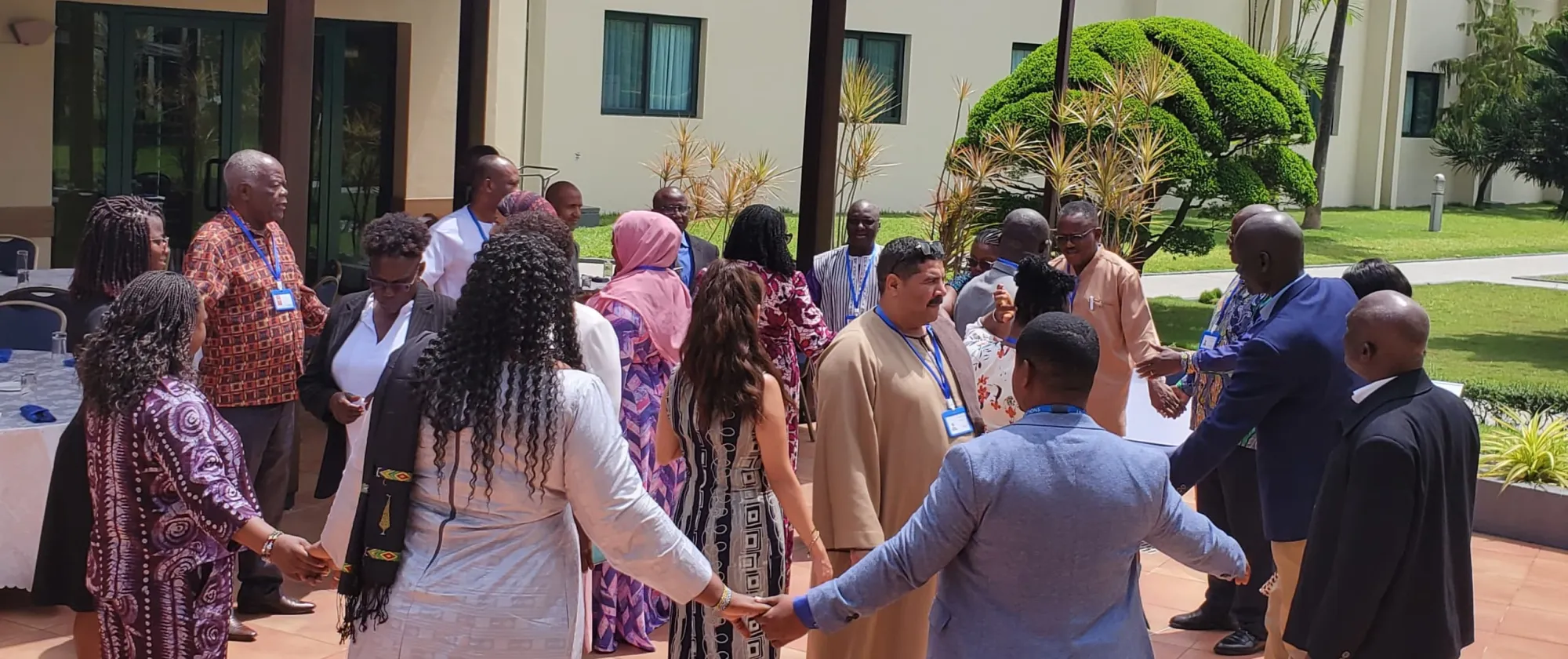 Trade unionists from Africa hold their hands
