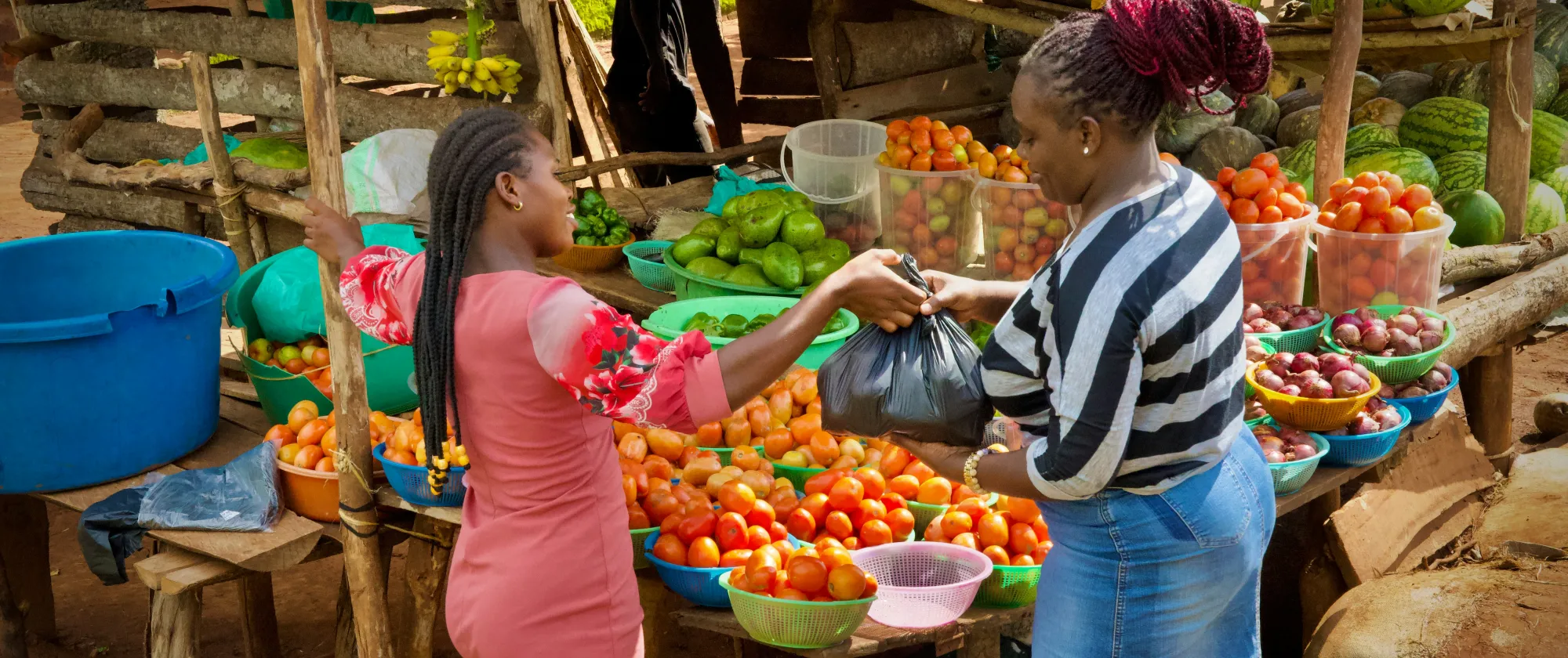 2 women trading fruits