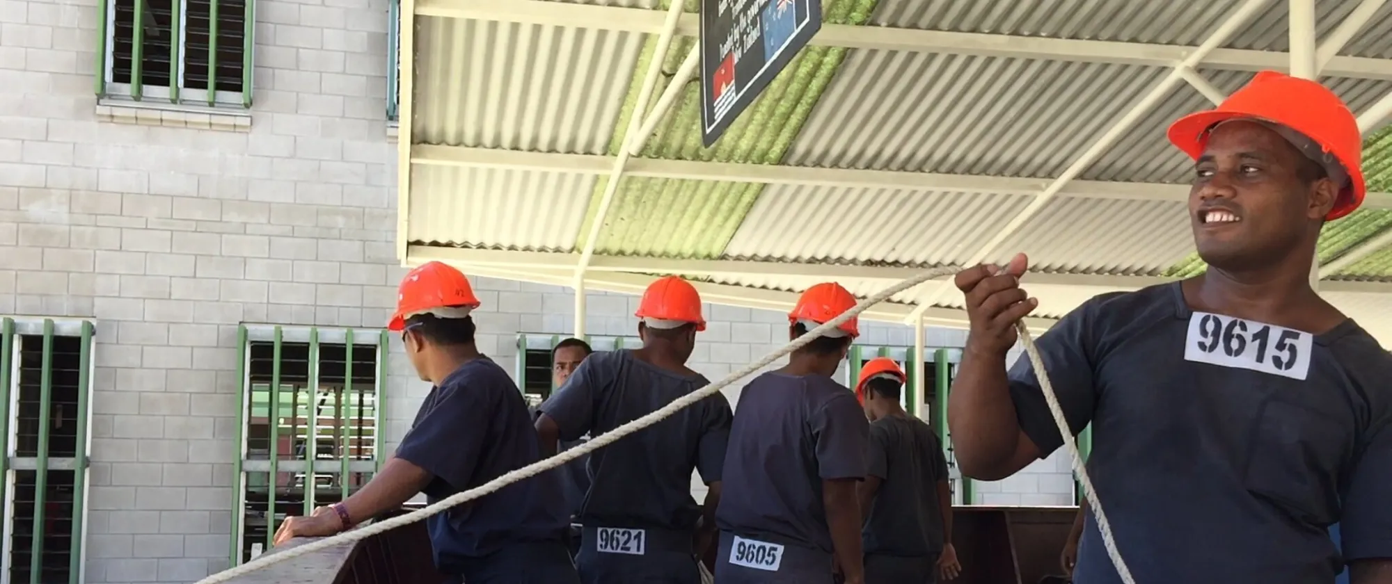 Male workers receives training at a maritime Training Center in Kiribati.