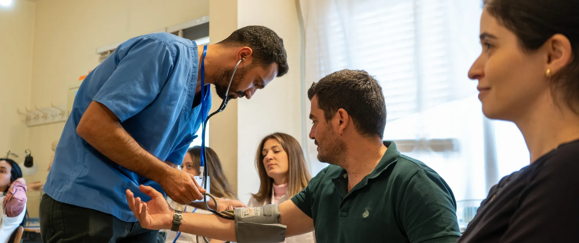Marwan Al-Rashidi, a beneficiary of a work-based learning programme at a local hospital, practicing clinical skills as part of the nursing training. Lebanon, 2025