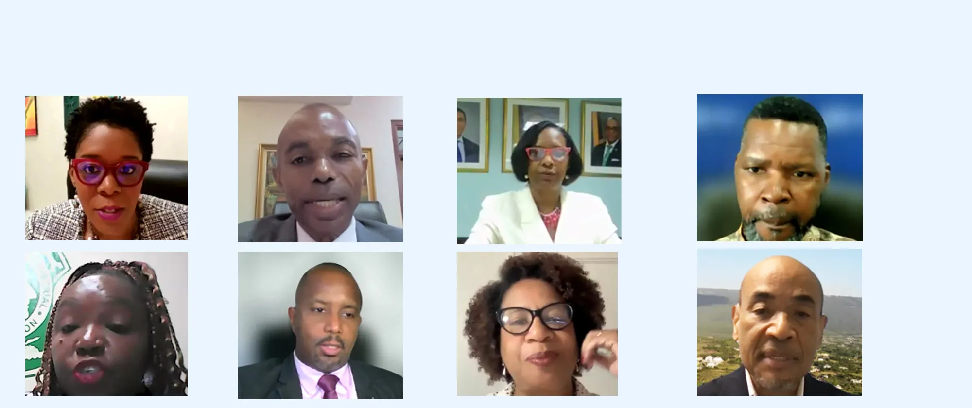 Eight persons in a Zoom call discussing the National Employment Policy for Jamaica