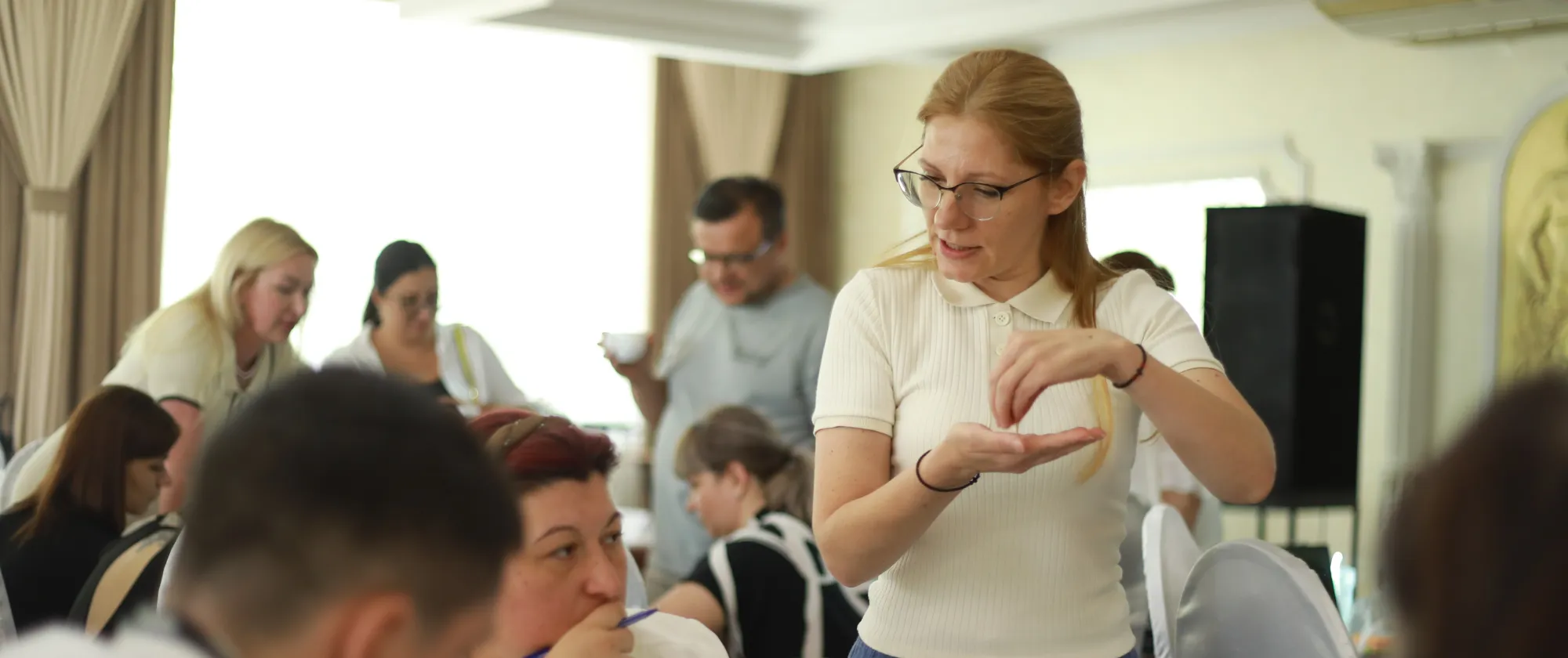 Woman training adults