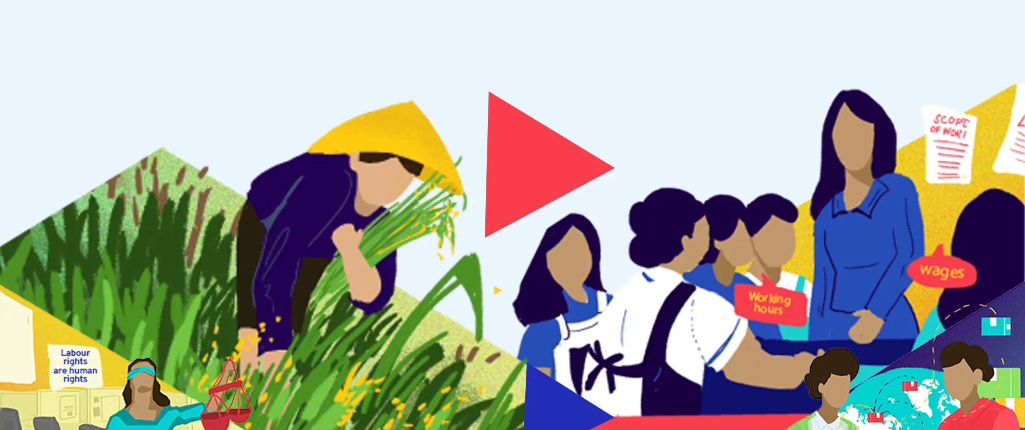 colourful graphics and illustrations of workrs