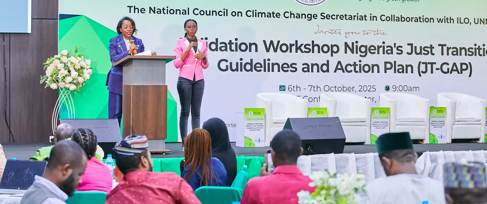 National Council on Climate Change (NCCC) Director-General, Tenioye Majekodunmi, addressing an audience