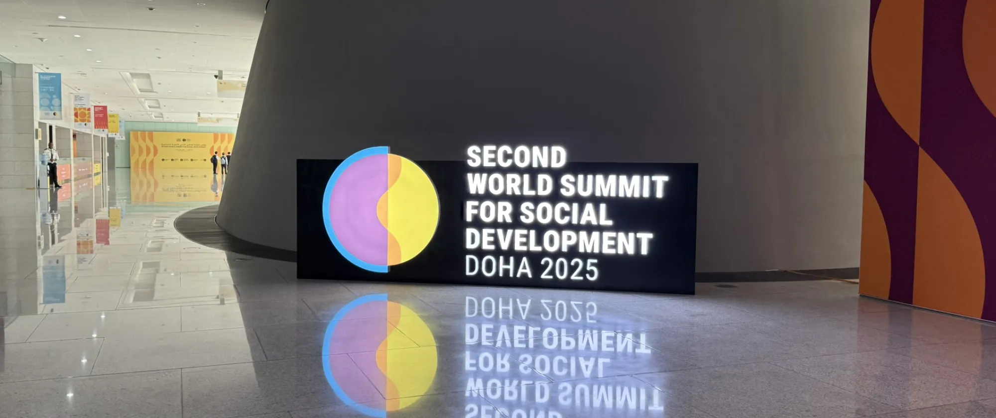Second World Summit for Social Development banner at the Qatar National Convention Centre