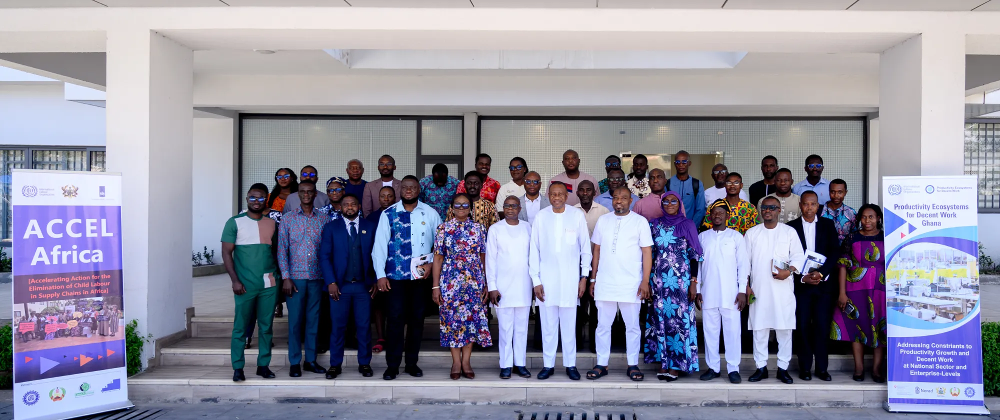 Participants from the OSH Profile launch event gather at the Ministry of Labour, Jobs and Employment, reaffirming their commitment to safer and healthier working conditions in Ghana.