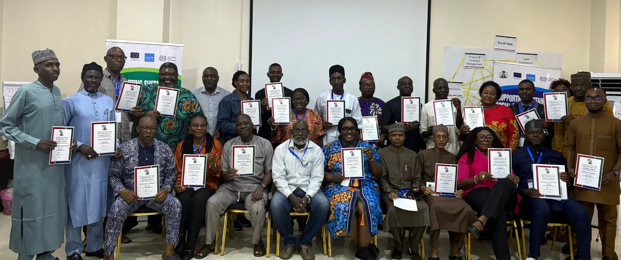 Participants proudly display their certificates after completing the ILO’s TRANSFORM Training under the EU-funded SUSI project.