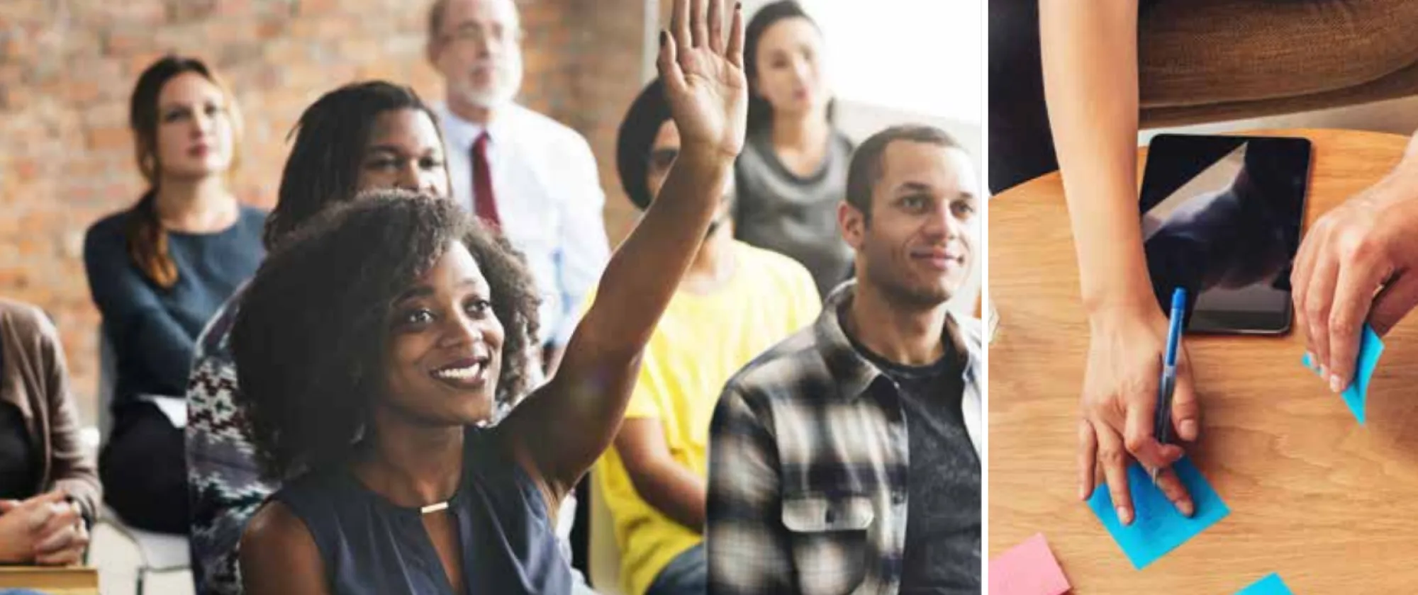 Women raising her hand in worksho