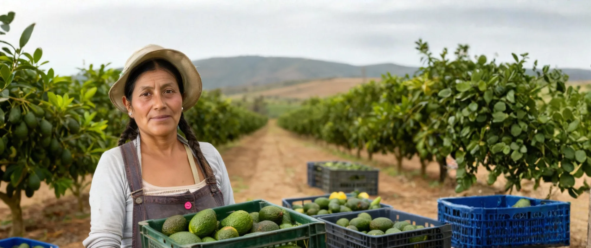 Fotgrafía de mujer cargando una caja de aguacate en Guatemala