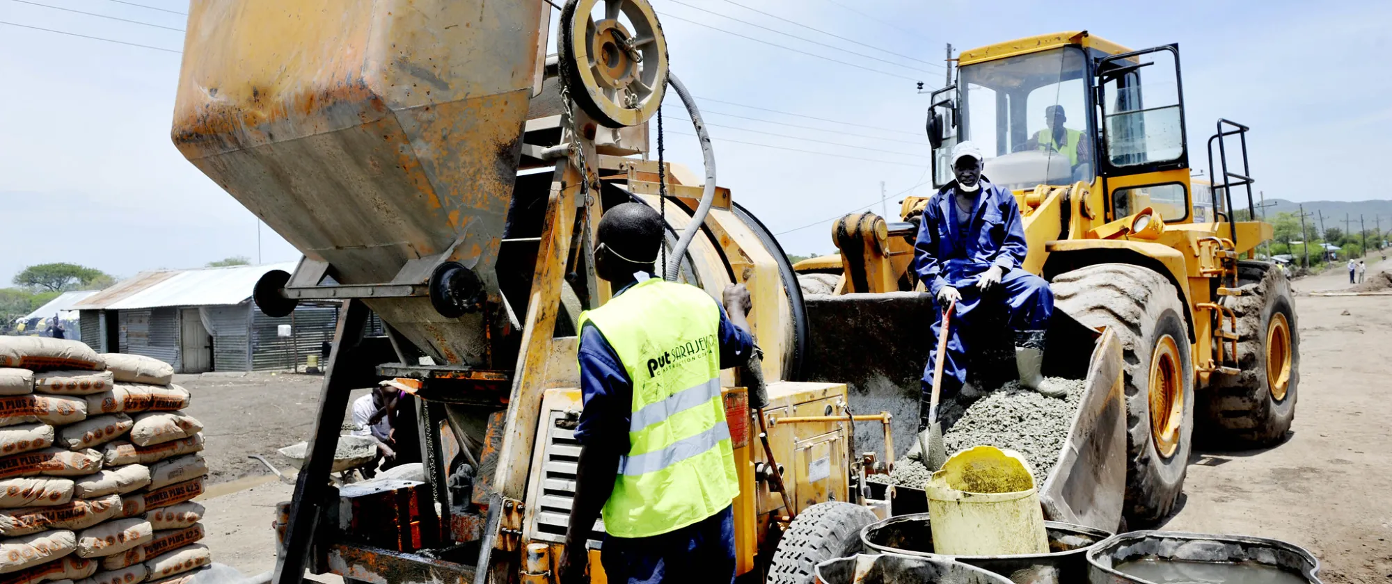 Construction workers and equipment.