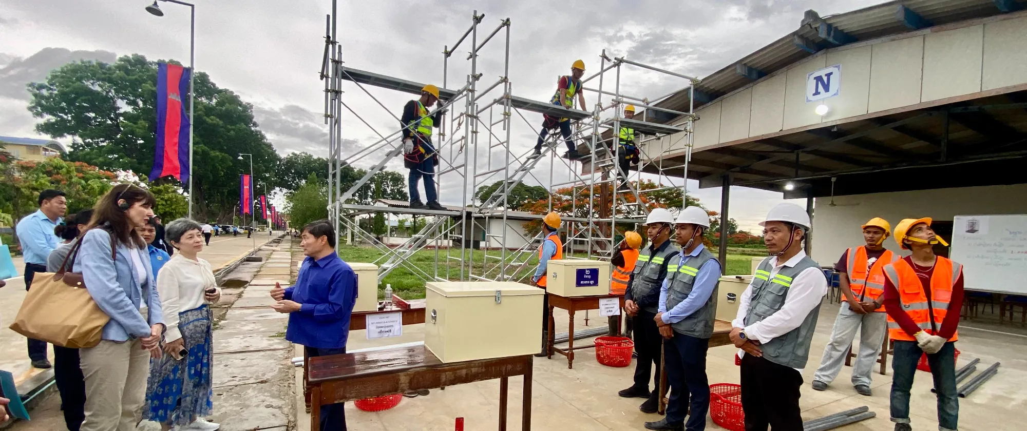 Students taking part in a scaffolding demonstration.