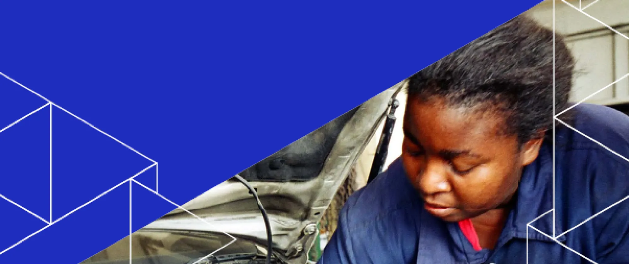 Cover page showing a woman working on a car engine.