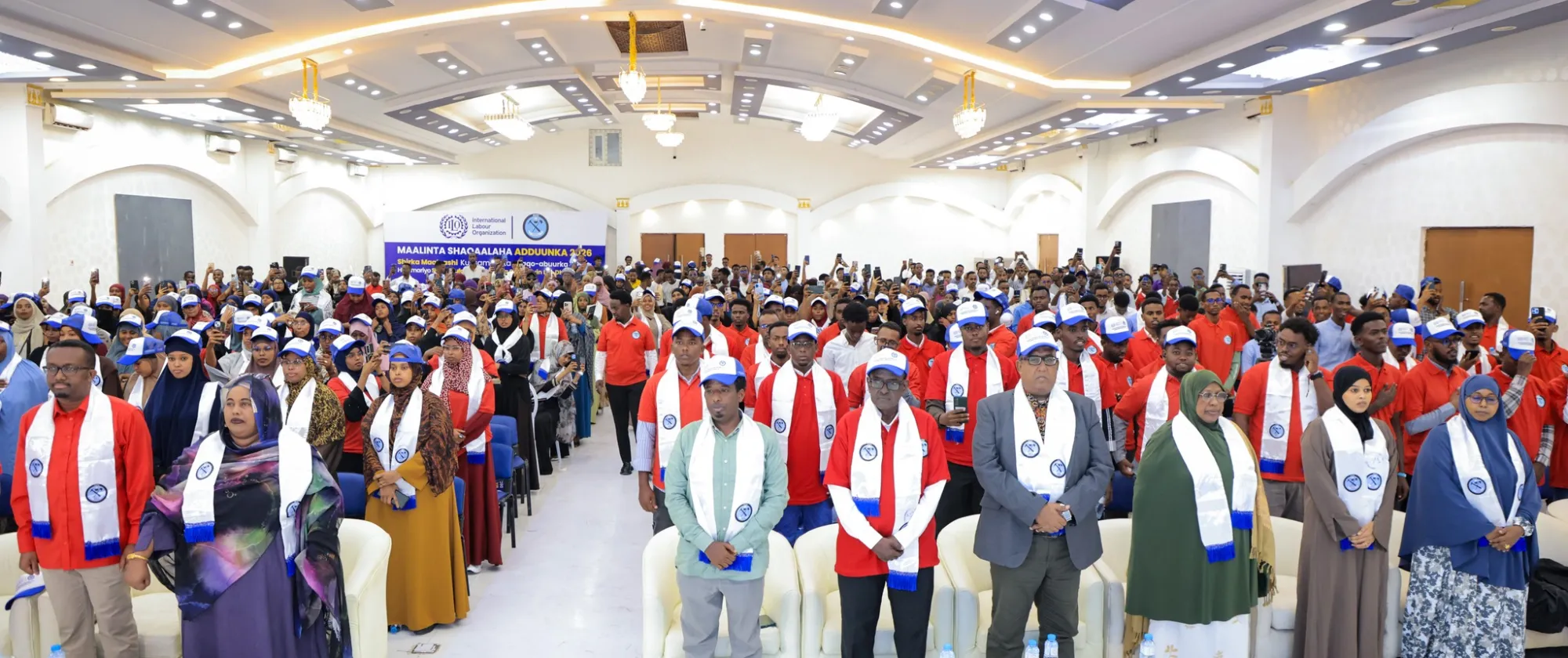 Group photo of participants attending the International Labour Day event in Mogadishu.