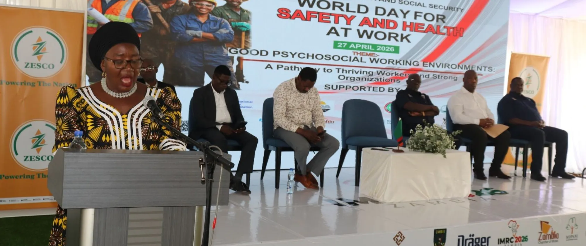 Minister of Labour and Social Security, Mrs. Brenda Tambatamba officiates at the World Day for Safety and Health at Work 2026 in Kitwe.