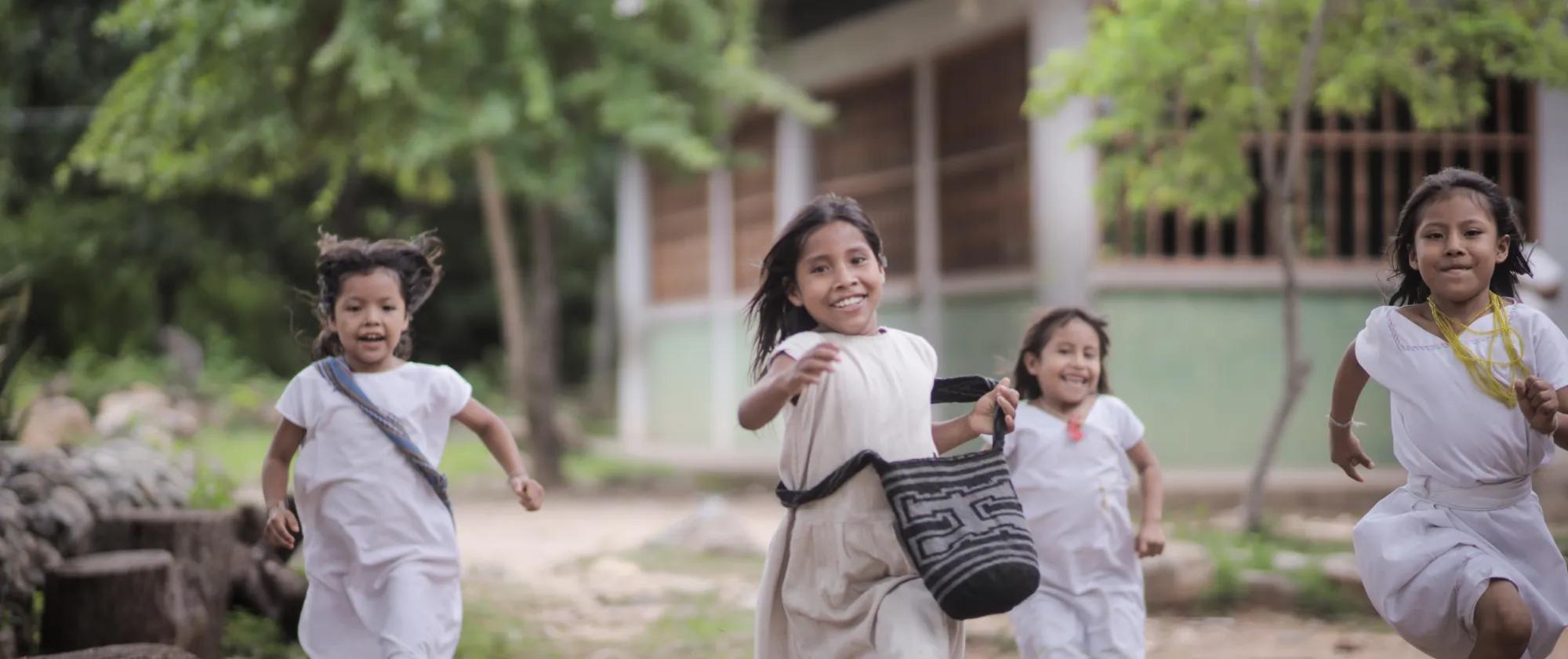 Children running in an Arhuaco community in the Sierra Nevada de Santa Marta, Colombia, 2025.