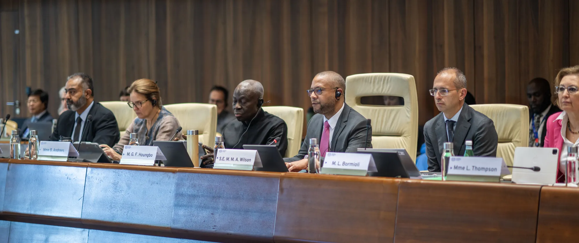 Officials seated at the main stage during the 357th session of the ILO Governing Body.