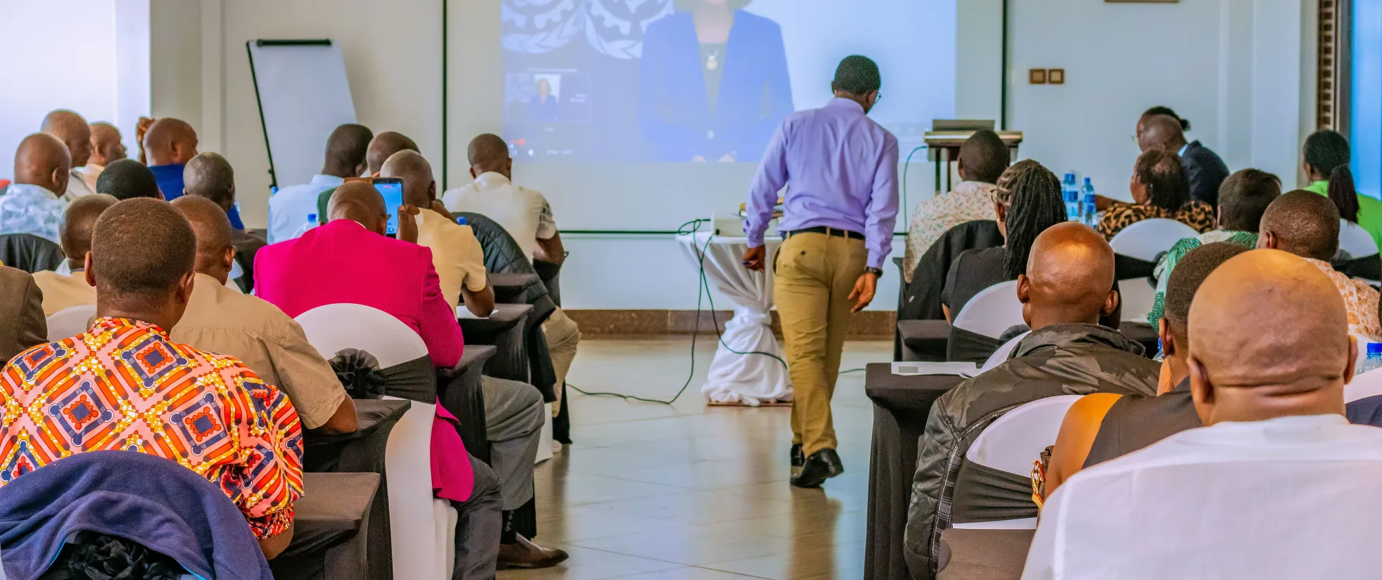 Participants watch an ILO video on the Worst Forms of Child Labour during the Responsible Business Conduct (RBC) training workshop.