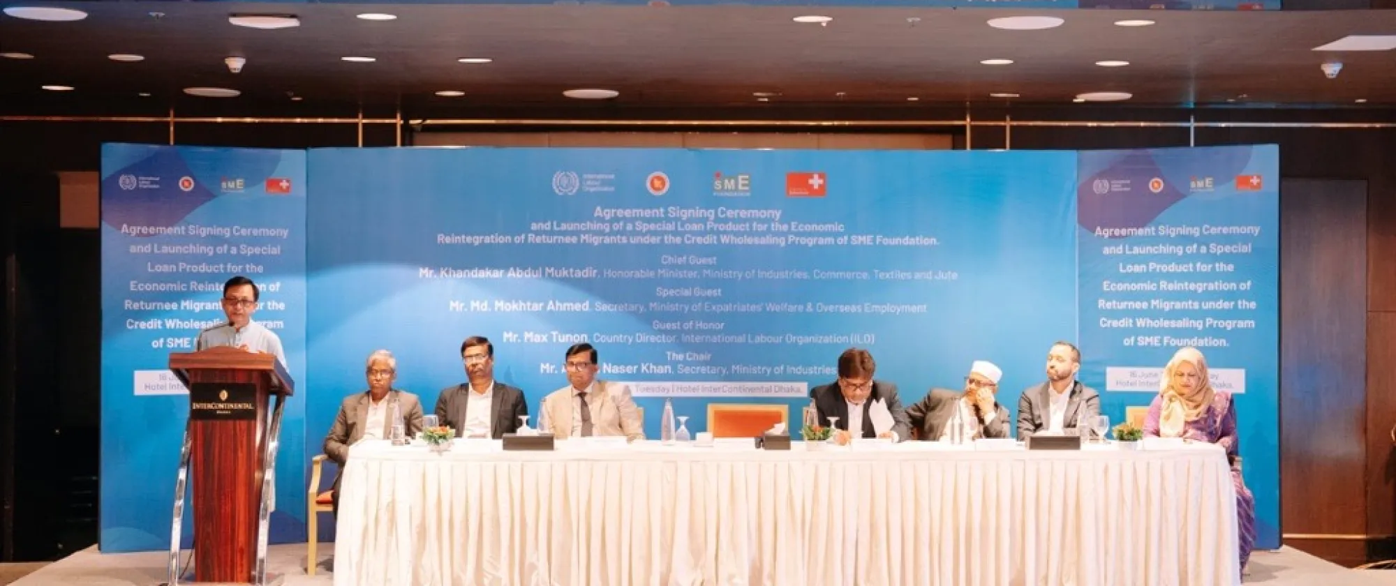 Khandaker Abdul Muktadir, Minister for Industries, Commerce, Textiles and Jute, addressing the event