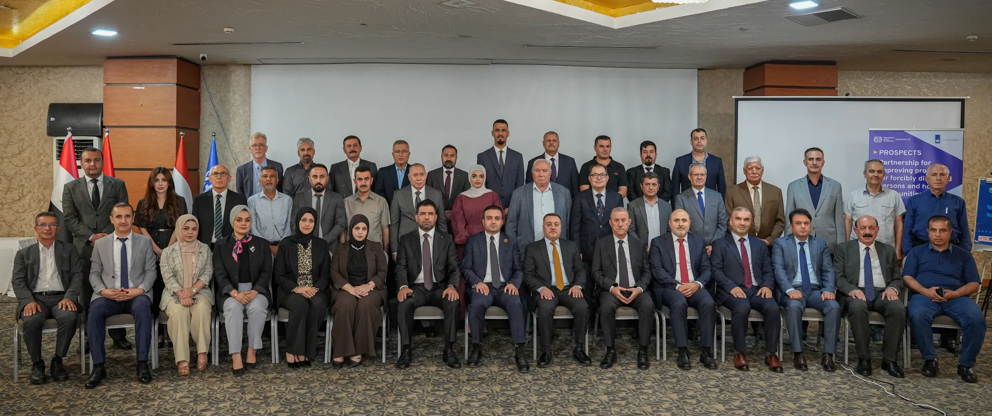 ILO representatives, government officials and development partners pose for a group photo at the launch of the EIIP Guidelines in Erbil, Iraq. 9/9/2026