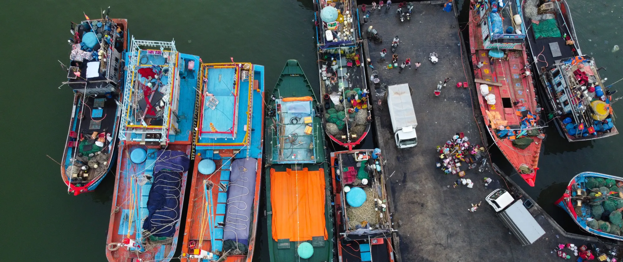 Fishing boats docked at a harbour in Vietnam