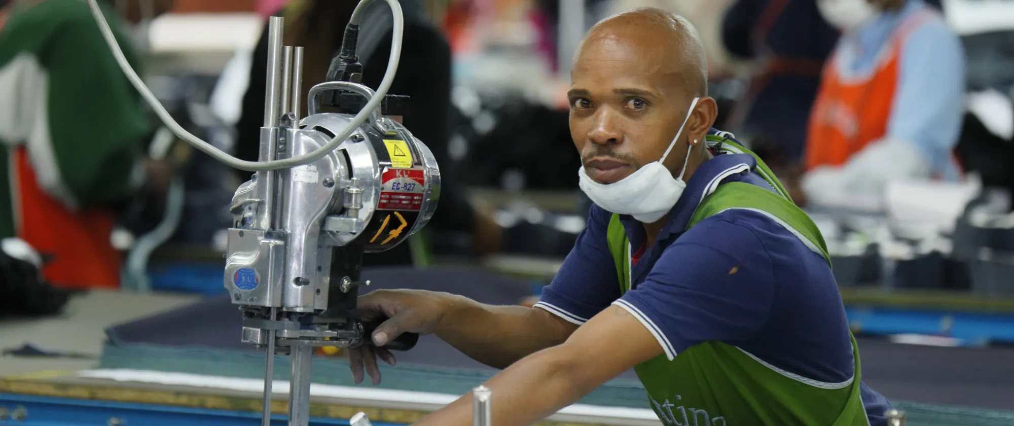 Operator is seen working in a garment factory in Lesotho
