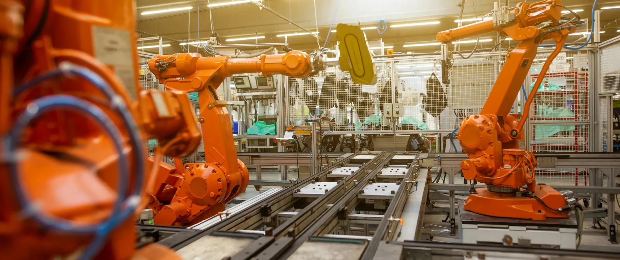 Industrial robots on an automotive assembly line.