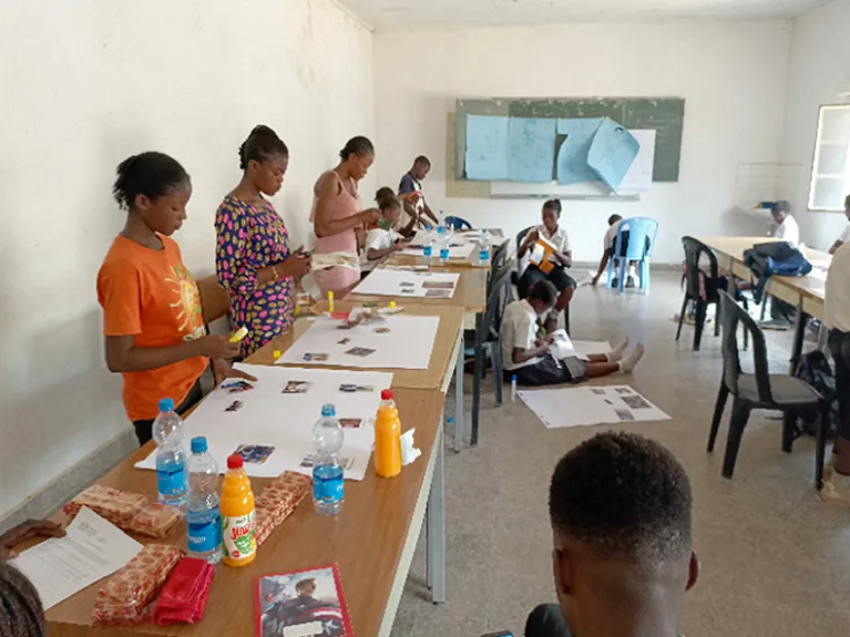 Collage of images expressing the hardships of children in the mines