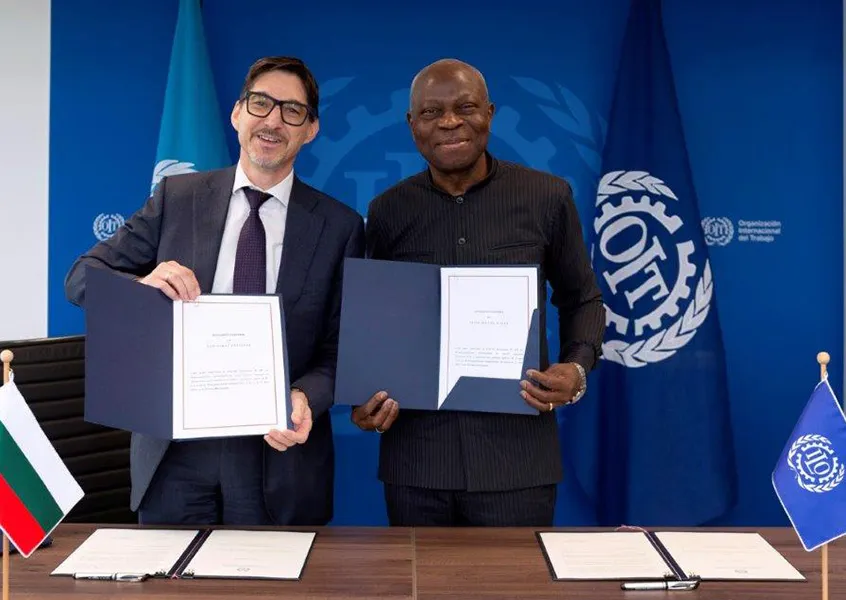 H.E. Ambassador Yuri Sterk, Permanent Representative of the Republic of Bulgaria to the UN Office and other International Organisations and Gilbert F. Houngbo, DG of the ILO
