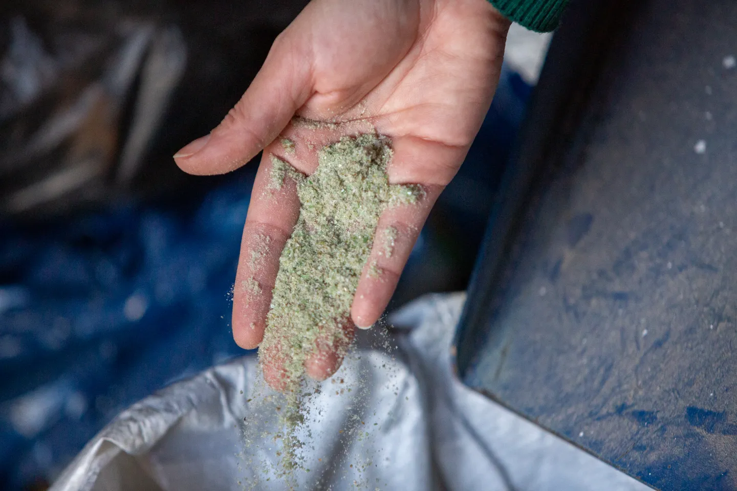 processed glass at the garbage recycling unit