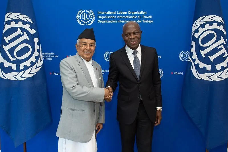 Gilbert F. Houngbo, Director-General of the ILO welcomes Rt. Honourable Mr Ramchandra Paudel, President of Nepal to the Inagural Forum, Global Coalition for Social Justice
