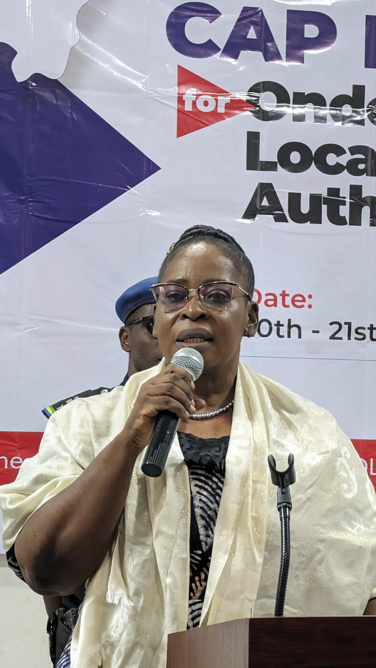 Mrs. Olanike Mogboruko speaking at the presentation of the Community Action Plan against Child Labour