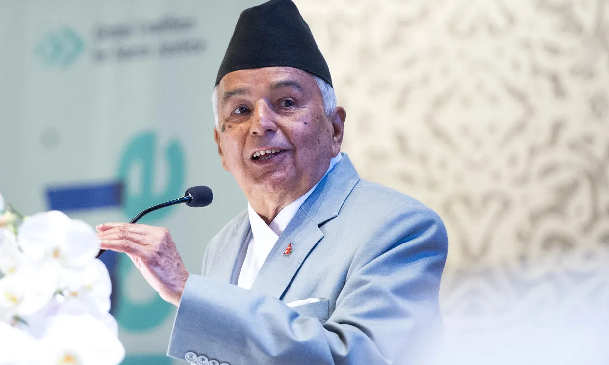 Ram Chandra Paudel, President of Nepal, addresses the Inaugural Forum of the Global Coalition for Social Justice