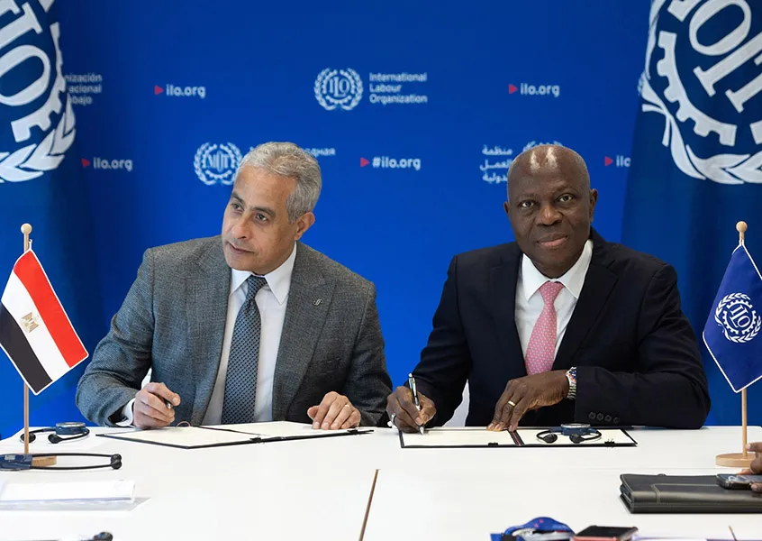 Ratification ceremony of the MLC, 2006 on 6 June 2024: H.E. Hassan Shehata, Labour Minister of Egypt, and Gilbert F. Houngbo, Director-General of the ILO